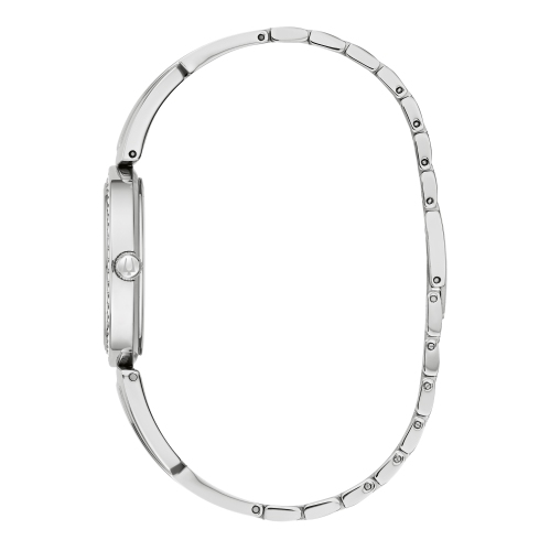 Bulova Ladies Quartz Box-Set 30mm Silver-Tone Stainless Steel Case and Bracelet with Black Mother-of-Pearl Dial with corresponding necklace