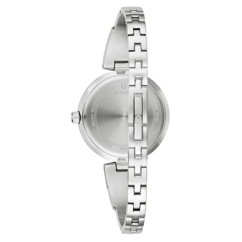 Bulova Ladies Quartz Box-Set 30mm Silver-Tone Stainless Steel Case and Bracelet with Black Mother-of-Pearl Dial with corresponding necklace