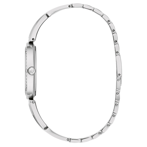 Bulova Ladies Quartz Box-Set 30mm Silver-Tone Stainless Steel Case and Bracelet with Black Mother-of-Pearl Dial with corresponding necklace