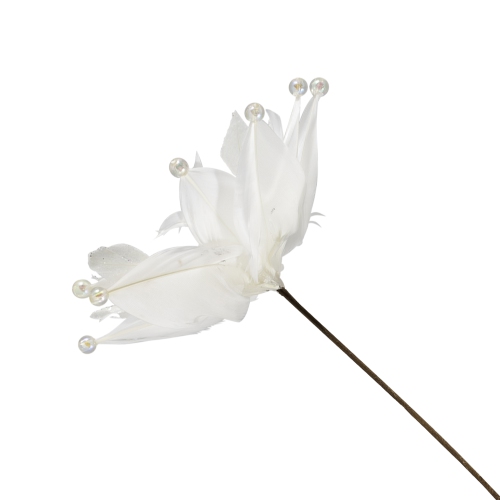 Beaded Feather Poinsettia Artificial Christmas Pick - 13.75" - White