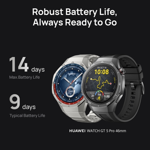 HUAWEI WATCH GT 5 Pro 46 mm Smartwatch, Sharp-Edged Design, up to 14 Days Battery Life, Pro-level Sports Watch, Health Tracking, Compatible with iOS