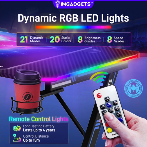 IMGadgets Z-Shaped Gaming Desk with Dynamic LED lighting & Durable Mouse Pad | 47"x24" Carbon Fiber Surface | 100 kg Load Capacity | Ultimate Gaming