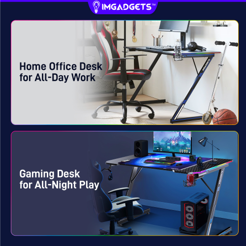 IMGadgets Z-Shaped Gaming Desk with Dynamic LED lighting & Durable Mouse Pad | 47"x24" Carbon Fiber Surface | 100 kg Load Capacity | Ultimate Gaming