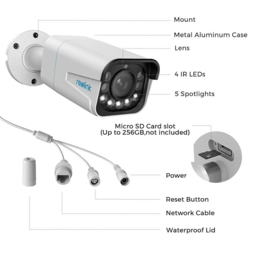 Reolink 16-Channel PoE 4K Security Camera System with 5X Optical Zoom & Spotlights Color Night Vision, 4TB HDD, RLK16-811B8-A
