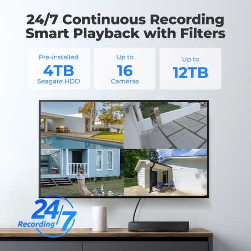 Reolink 4K 8MP IK10 Surveillance System with 5× Optical Zoom and Spotlight Color Night Vision, 16-Channel NVR with 4TB HDD, RLK16-843V8