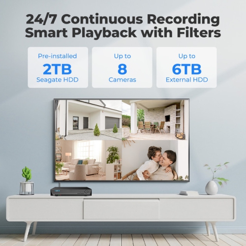 Reolink Smart 4K 8MP IK10 PoE Security Camera System with 5× Optical Zoom and Spotlight Color Night Vision, 8CH NVR with 2TB HDD, RLK8-843V2