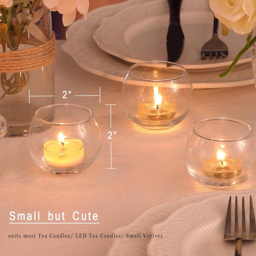 Glass Tealight Candle Holder Set of 12- Round Clear Votive Candle Holders for Table Decor, Party& Wedding Decorations