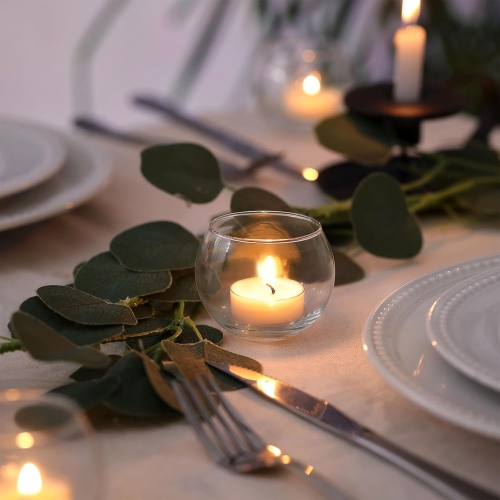 Glass Tealight Candle Holder Set of 12- Round Clear Votive Candle Holders for Table Decor, Party& Wedding Decorations