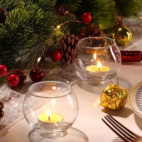 Glass Tealight Candle Holder Set of 12- Round Clear Votive Candle Holders for Table Decor, Party& Wedding Decorations