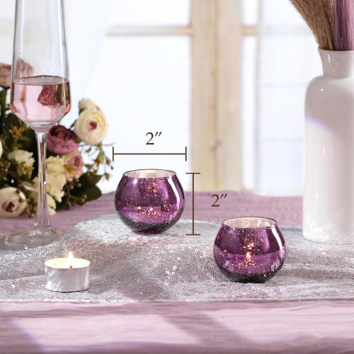 Glass Tealight Candle Holder Set of 12 - Round Dark Purple Votive Candle Holders for Table Decor, Party & Wedding Decorations