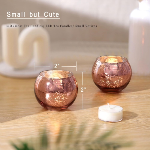 Glass Tealight Candle Holder Set of 12 - Round Rose Gold Votive Candle Holders for Table Decor, Party & Wedding Decorations