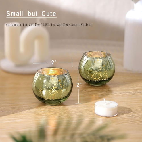 Glass Tealight Candle Holder Set of 12 - Round Green Votive Candle Holders for Table Decor, Party & Wedding Decorations