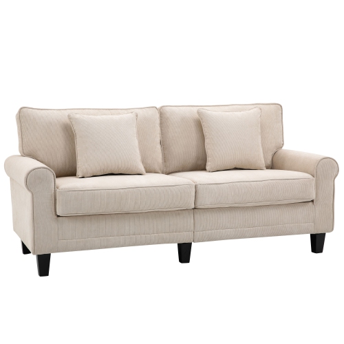 HOMCOM – Sofa moderne 3 places, canapé en velours côtelé avec pattes en pin, accoudoirs arrondis pour salon, beige