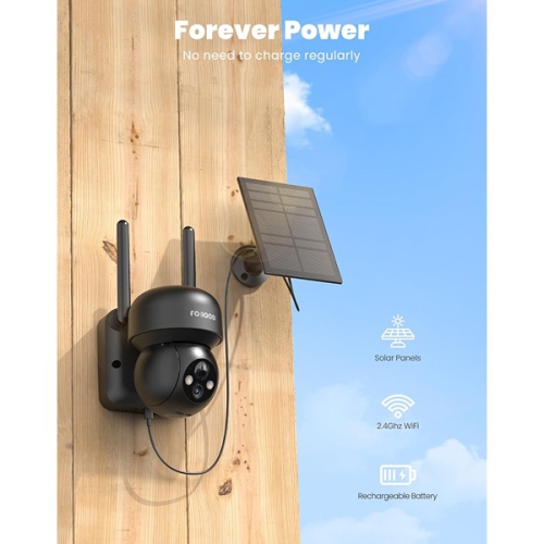 Caméra de sécurité sans fil FOAOD 2K solaire d'extérieur, caméra de surveillance PTZ à 360°