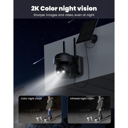 Caméra de sécurité sans fil FOAOD 2K solaire d'extérieur, caméra de surveillance PTZ à 360°