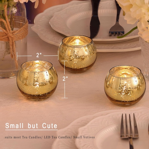 Glass Tealight Candle Holder Set of 12 - Round Gold Votive Candle Holders for Table Decor, Party & Wedding Decorations