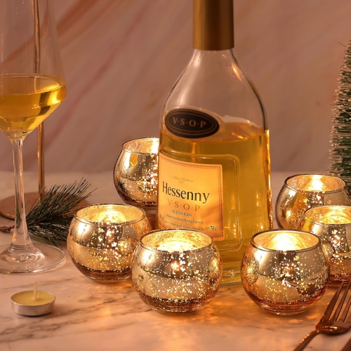 Glass Tealight Candle Holder Set of 12 - Round Gold Votive Candle Holders for Table Decor, Party & Wedding Decorations