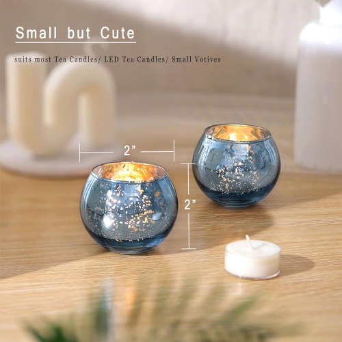 Glass Tealight Candle Holder Set of 12 - Round Blue Votive Candle Holders for Table Decor, Party & Wedding Decorations