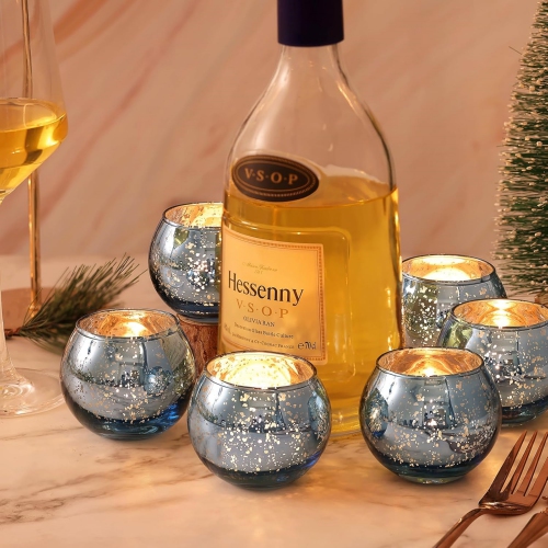 Glass Tealight Candle Holder Set of 12 - Round Blue Votive Candle Holders for Table Decor, Party & Wedding Decorations