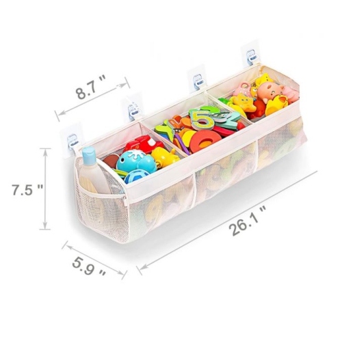 Store & Arrange Rack Hanging Mesh Bag Bath Toy Cleaning Bag - Worry no more! The 3 Compartment Horizontal Large Openings Bath Toy Organizer