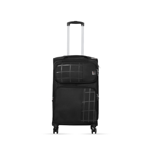 Valise souple à roulettes pivotantes à carreaux de 24&nbsp;po, 1200D, légère, roulettes 360 degrés, sac extensible, noir