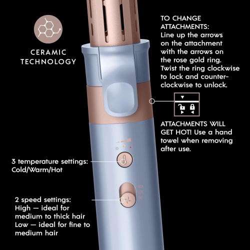 InfinitiPRO - Hot Air Brush/Styling Wand with Attachments, 1200 Watts, Blue