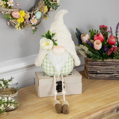 Plush Sitting Gnome with Dangling Legs Spring Figurine -10.5"
