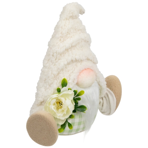 Plush Sitting Gnome with Flower Spring Figurine -10.5"