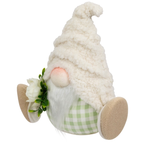 Plush Sitting Gnome with Flower Spring Figurine -10.5"