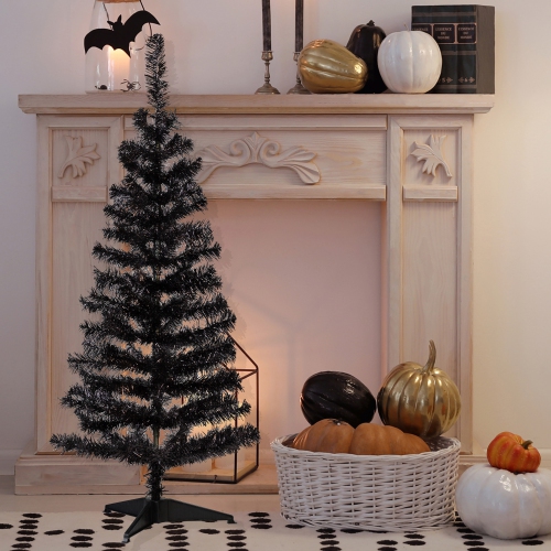 Tinsel Artificial Halloween Tree - 4' - Black - Unlit