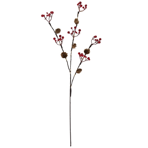 NORTHLIGHT  Lighted Pinecones And Berries Christmas Spray - 29" - Warm In White