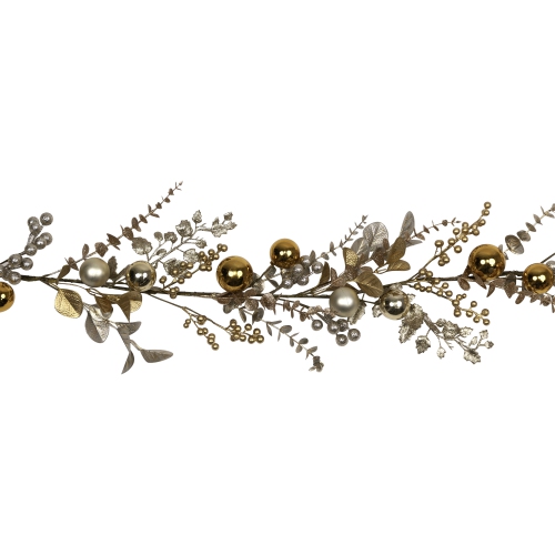 Glittered Mixed Leaves and Berries Artificial Christmas Garland - 6' x 9" - Unlit