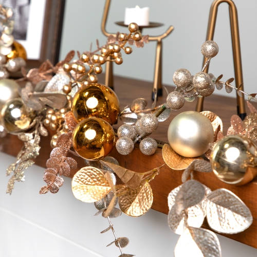 Glittered Mixed Leaves and Berries Artificial Christmas Garland - 6' x 9" - Unlit