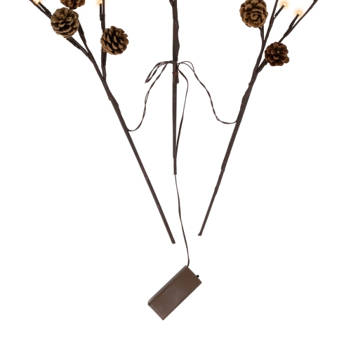 Lighted Pinecone Christmas Branch Bundle - 23" - Warm White LED - Set of 3