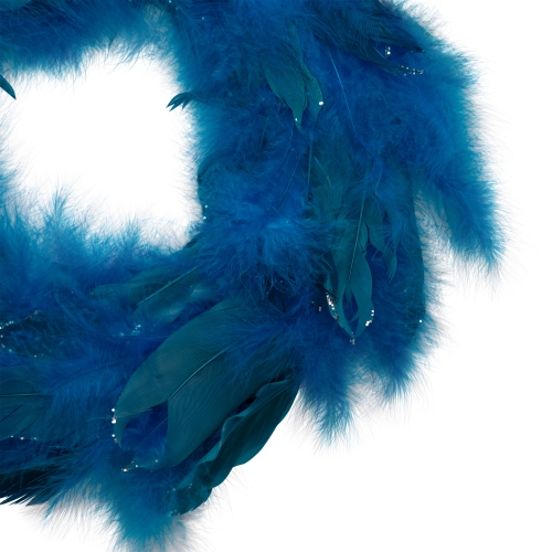 Two-Tone Feathers Glittered Christmas Wreath - 14.5" - Unlit - Turquoise