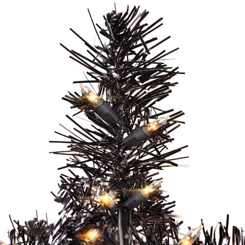 Pre-Lit Artificial Tinsel Halloween Tree - 3' - Black - Clear Lights