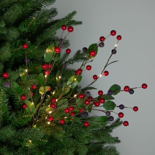 Lighted Mixed Berry Pinecone Christmas Spray - 24" - Warm White - Set of 3