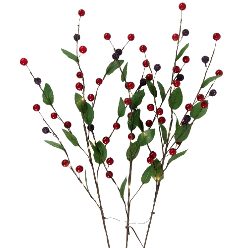 Lighted Mixed Berry Pinecone Christmas Spray - 24" - Warm White - Set of 3