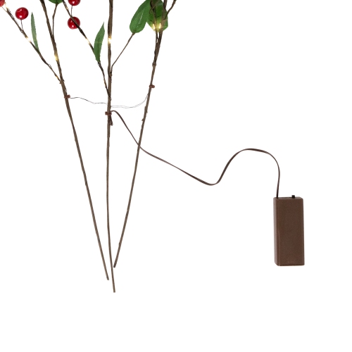 Lighted Mixed Berry Pinecone Christmas Spray - 24" - Warm White - Set of 3