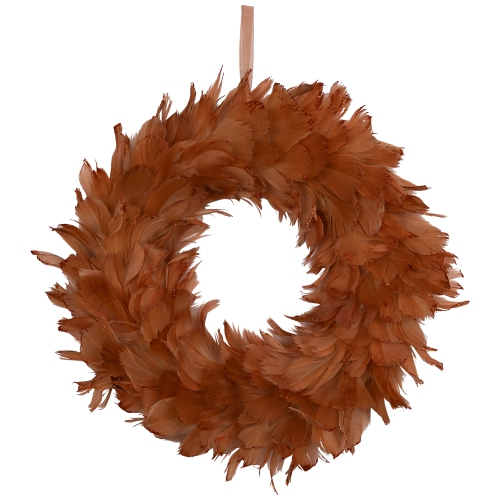 Two-Tone Feathers Christmas Wreath - 14.5" - Unlit - Rust Orange