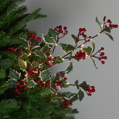 Lighted Holly Berry Christmas Pine Spray - 29" - Warm White
