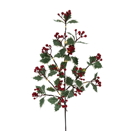 Lighted Holly Berry Christmas Pine Spray - 29" - Warm White