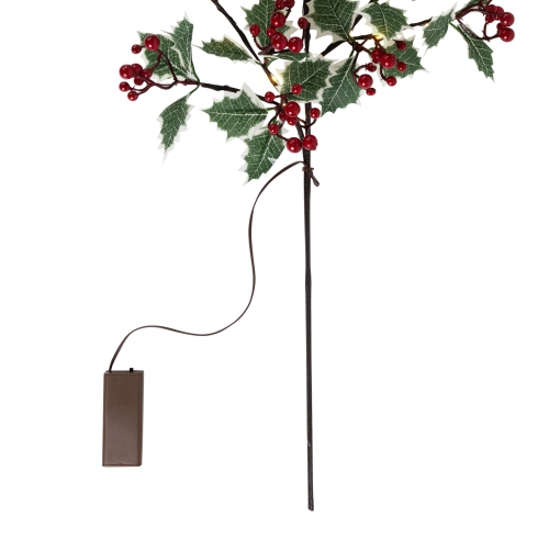 Lighted Holly Berry Christmas Pine Spray - 29" - Warm White