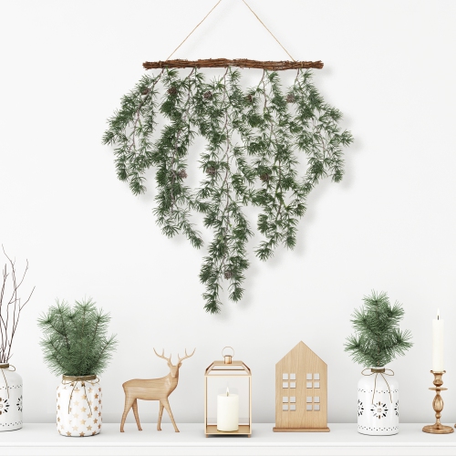 NORTHLIGHT  Pine Sprigs With Pine Cones Christmas Swag Wall Hanging- 27.5"