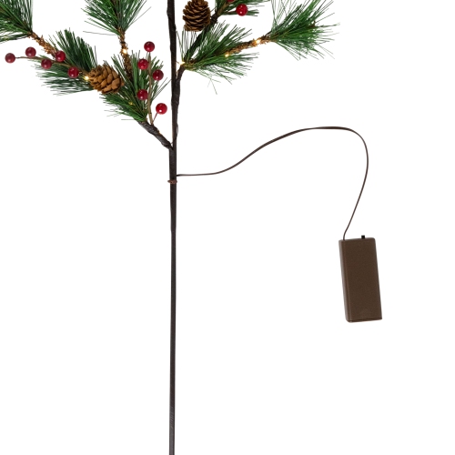 Lighted Berry and Pinecone Christmas Pine Spray - 29" - Warm White