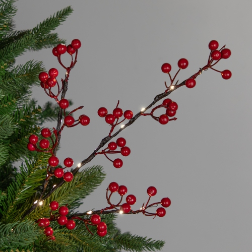 Lighted Berries Christmas Spray - 29" - Warm White
