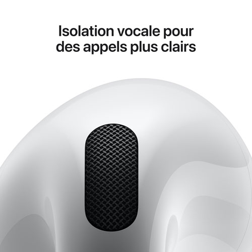 Boîte ouverte - Écouteurs boutons 100 % sans fil à suppression active du bruit AirPods 4 d'Apple avec étui de chargement USB-C.