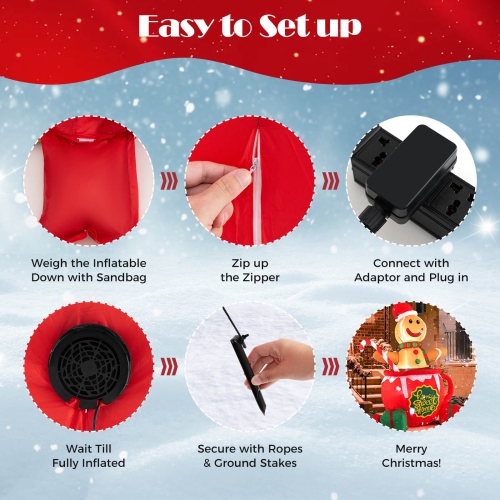 Bonhomme en pain d'épice gonflable gonflable de Noël de 7 pi de Costway dans une tasse avec boîtes-cadeaux