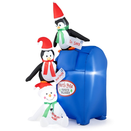 Boîte aux lettres illuminée Christmas Blow up de Costway 6 pi à boîte aux lettres du père Noël avec pingouins et homme de neige
