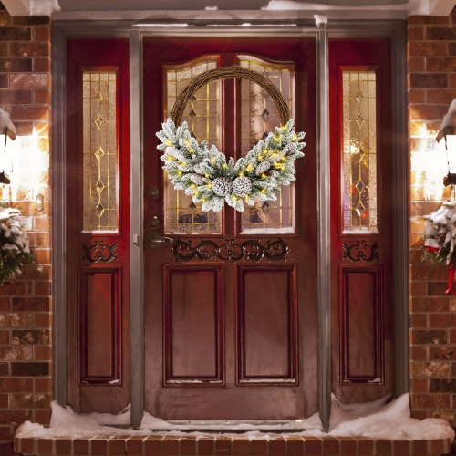 Costway 1 PCS 24 Inch Christmas Wreath with 65 Branch Tips 8 Natural Pine Cones 6 Lighting Modes